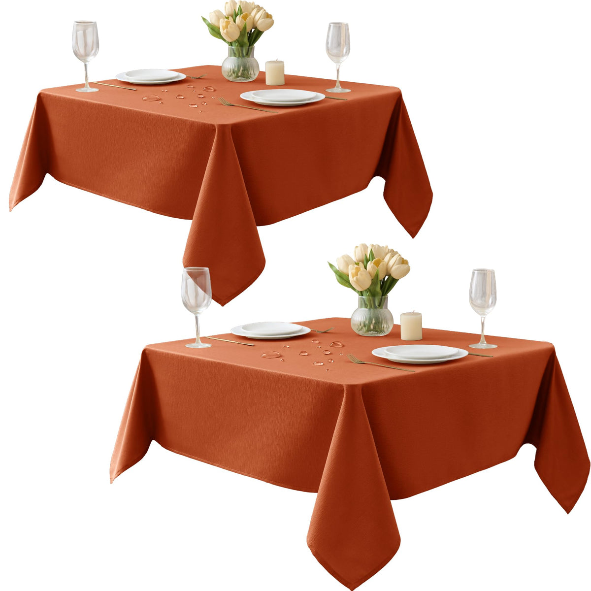 Fall Tablecloths Rectangular 6ft, 2-Pack Waterproof Slub Texture