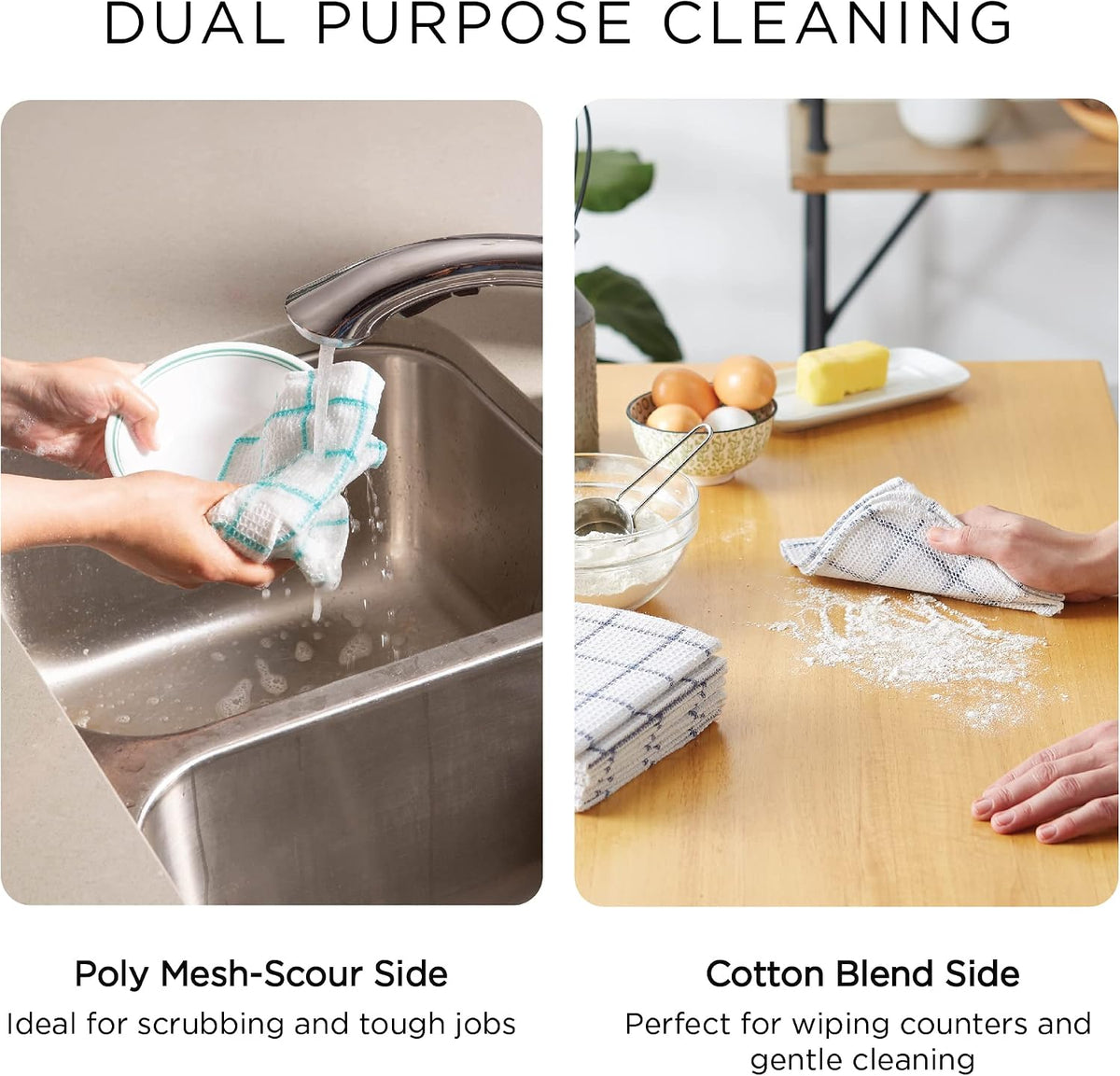 DII Scrubber Dishcloths Collection Windowpane Dishrag Set, 12x12, White/Red Stripe, 6 Piece