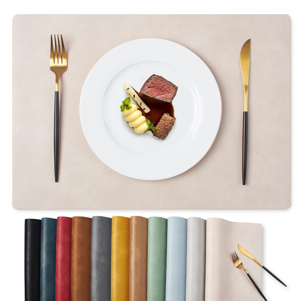 MOSAYT Vinyl Faux Leather Placemats, Set of 6, Black