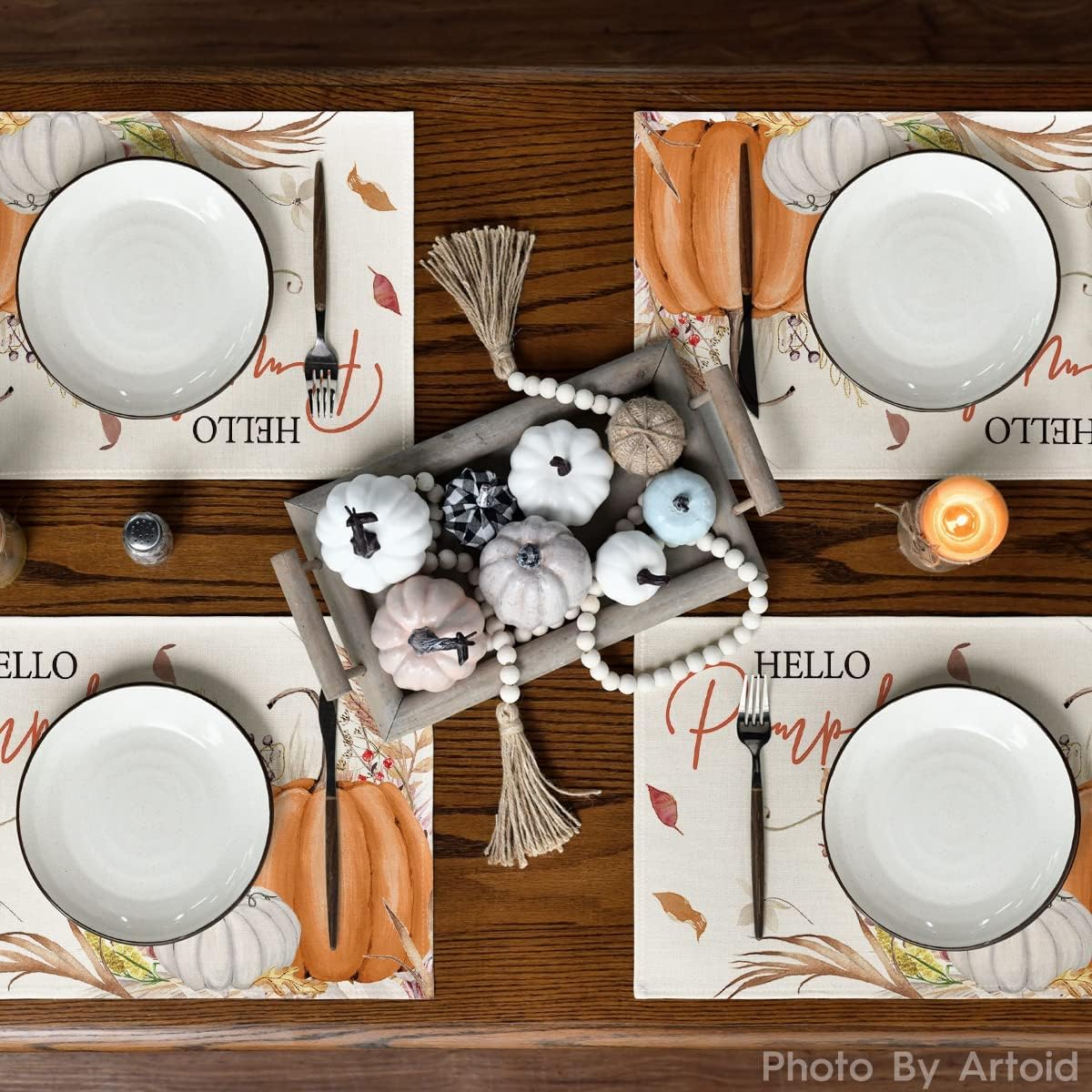 Artoid Mode Hello Pumpkin Fall Placemats Set of 4-12 x 18 Inch