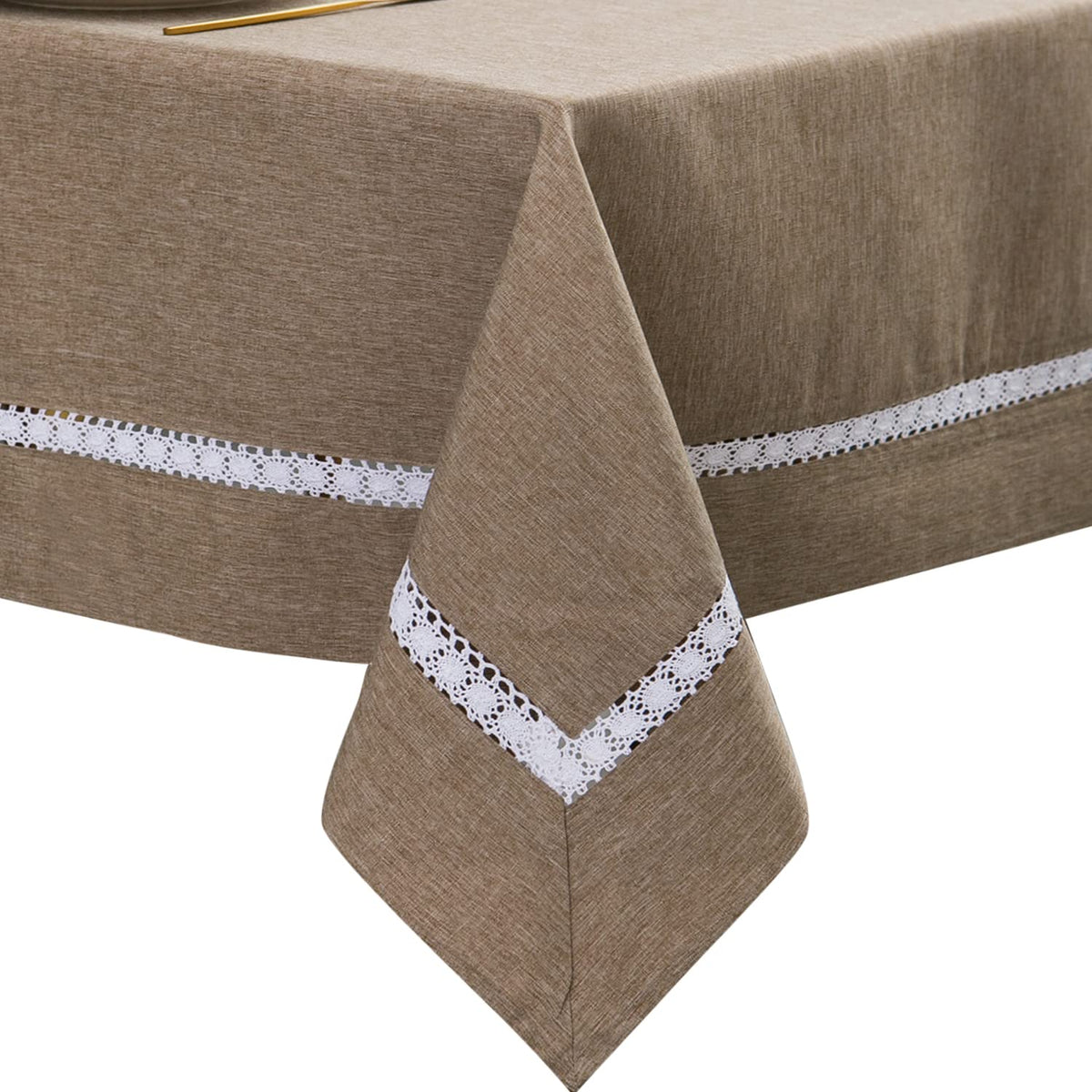 EHouseHome Heavy Duty Fabric Tablecloth with White Lace-Waterproof/Wrinkle Free/Stain Resistant/Oil Proof-for Dining,Indoor&Outdoor,Wedding,Holiday,White,Rectangle 60x120Inch