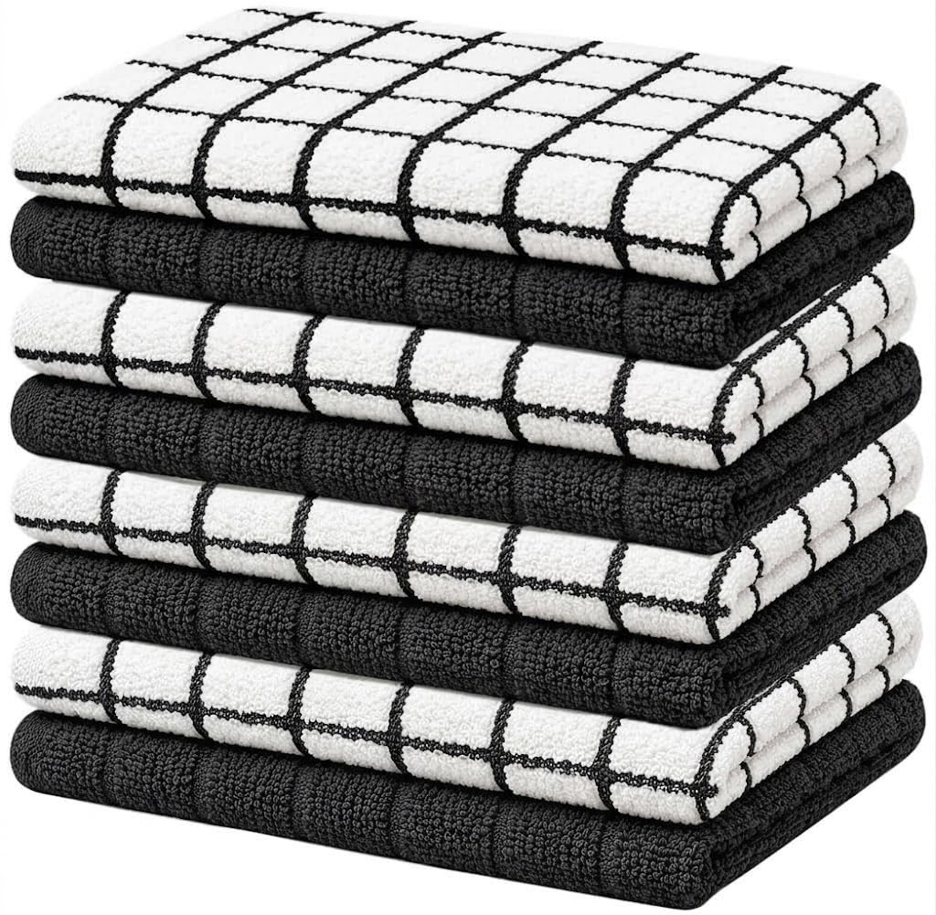 Bumble Dish Cloths (8-Pack), 100% Cotton Kitchen Towels, 12"x12" - Gray
