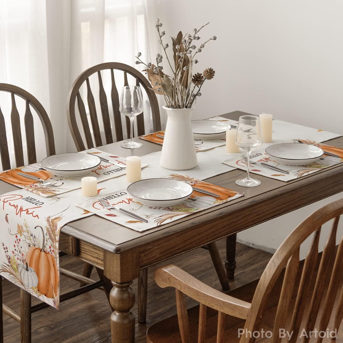 Artoid Mode Hello Pumpkin Fall Placemats Set of 4-12 x 18 Inch