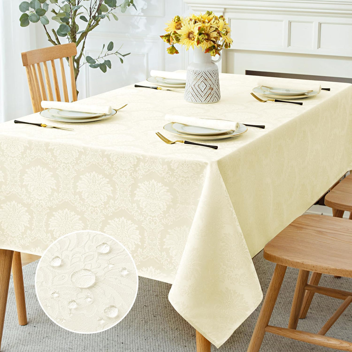 Romanstile Jacquard Rectangle Tablecloth 60 x 120 Inch, White