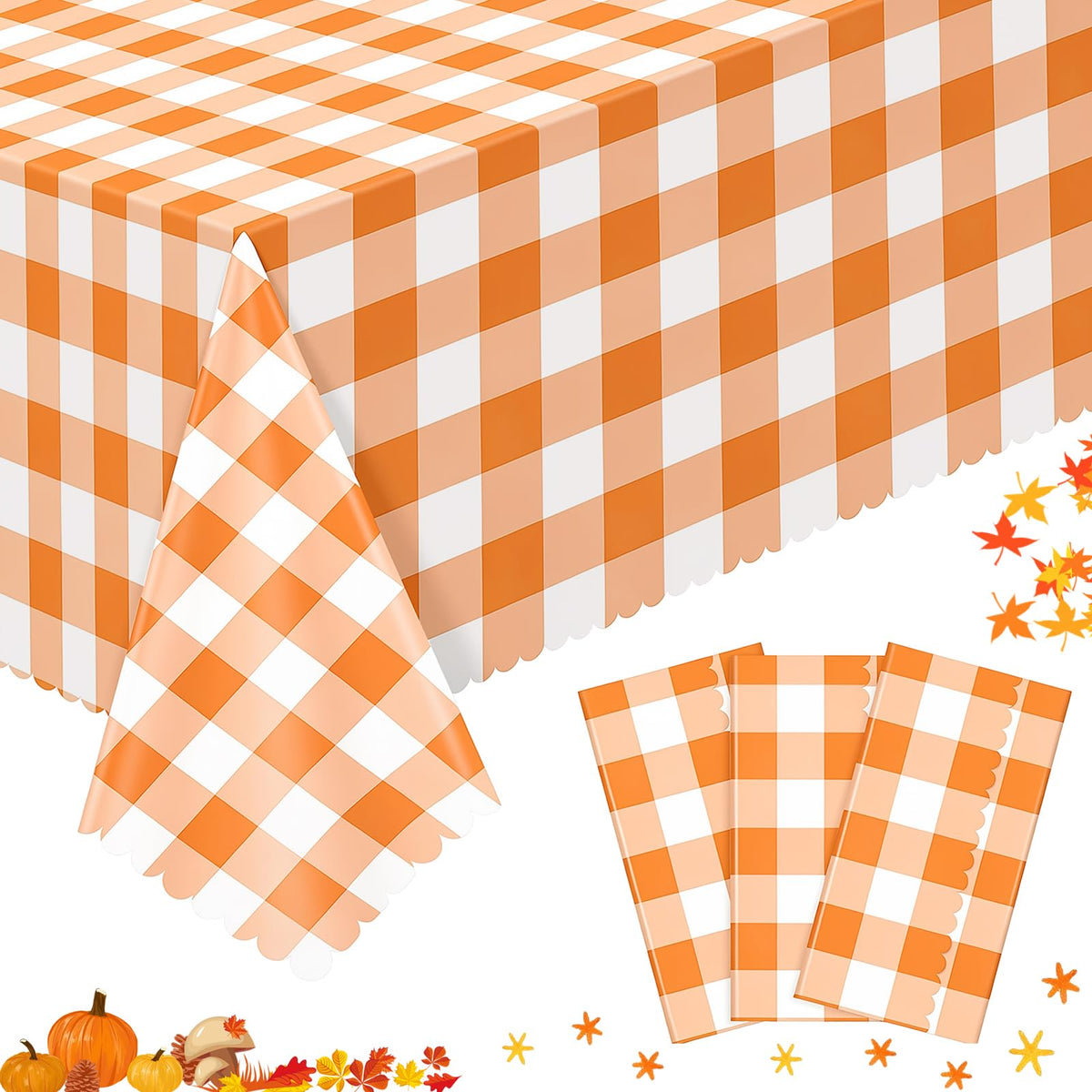 3Pack Light Khaki Gingham Tablecloths, Khaki and White Checkered Tablecloth