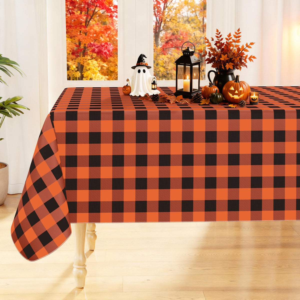 Smiry Fall Tablecloth, Flannel Backed Vinyl Table Cloth, 60"x84"
