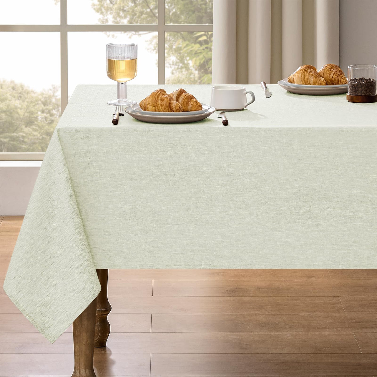 Decorelia Sage Green Linen Textured Tablecloth Rectangular 52 x70 Inch