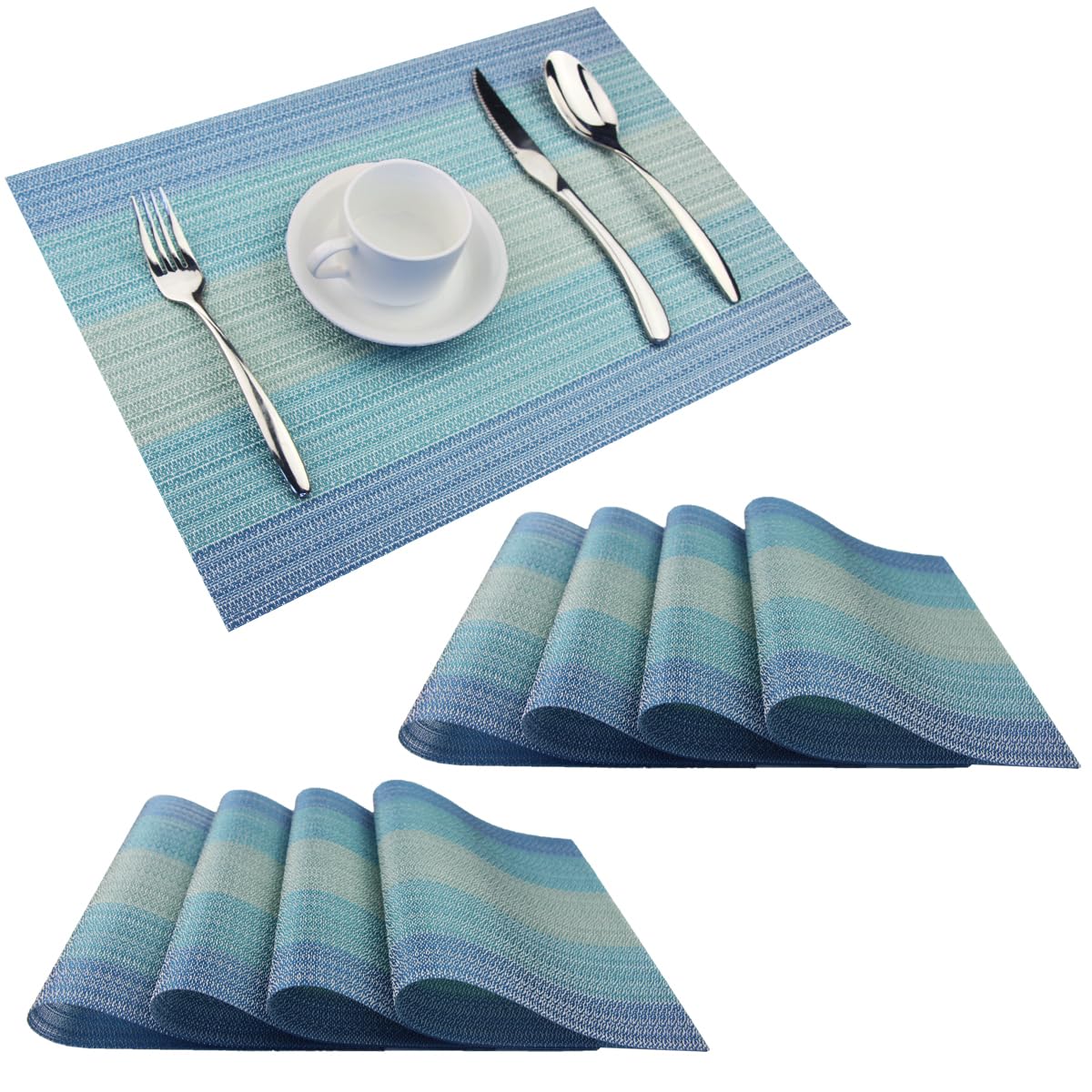 PIGCHCY Placemats,Washable Vinyl Woven Table Mats,Elegant Durable Placemats for Dining Table Set of 4 (18 x 12 inches, Pure Black)