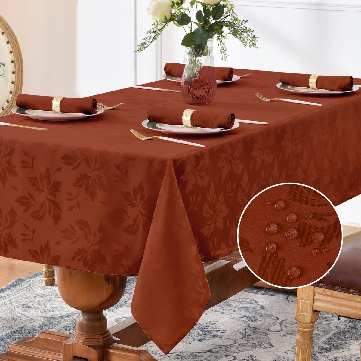 Romanstile Jacquard Rectangle Tablecloth 60 x 120 Inch, White