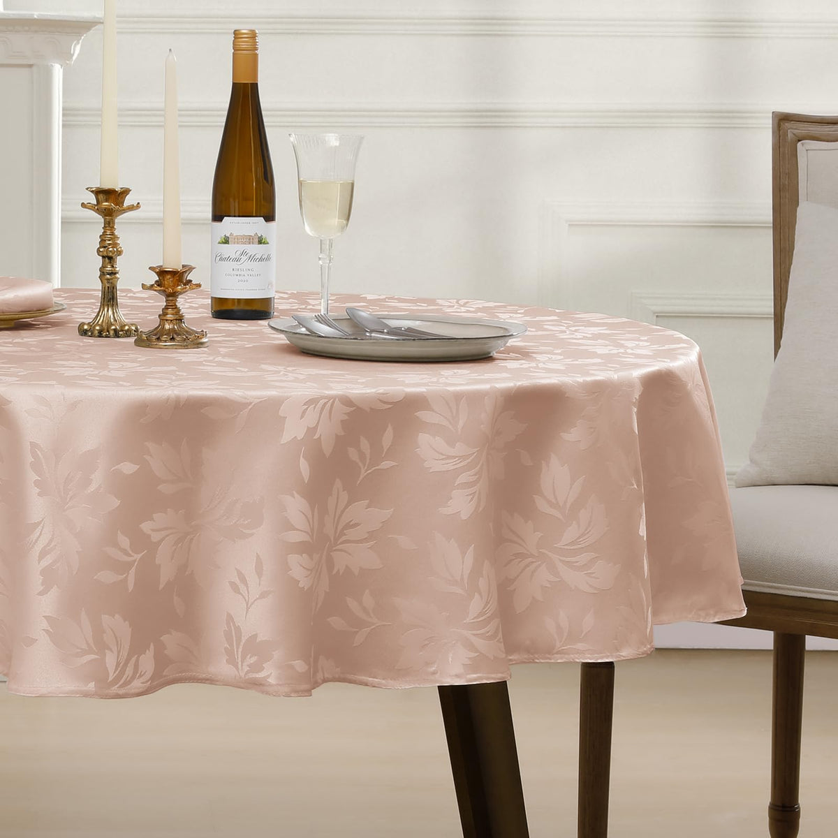 Romanstile Jacquard Rectangle Tablecloth 60 x 120 Inch, White