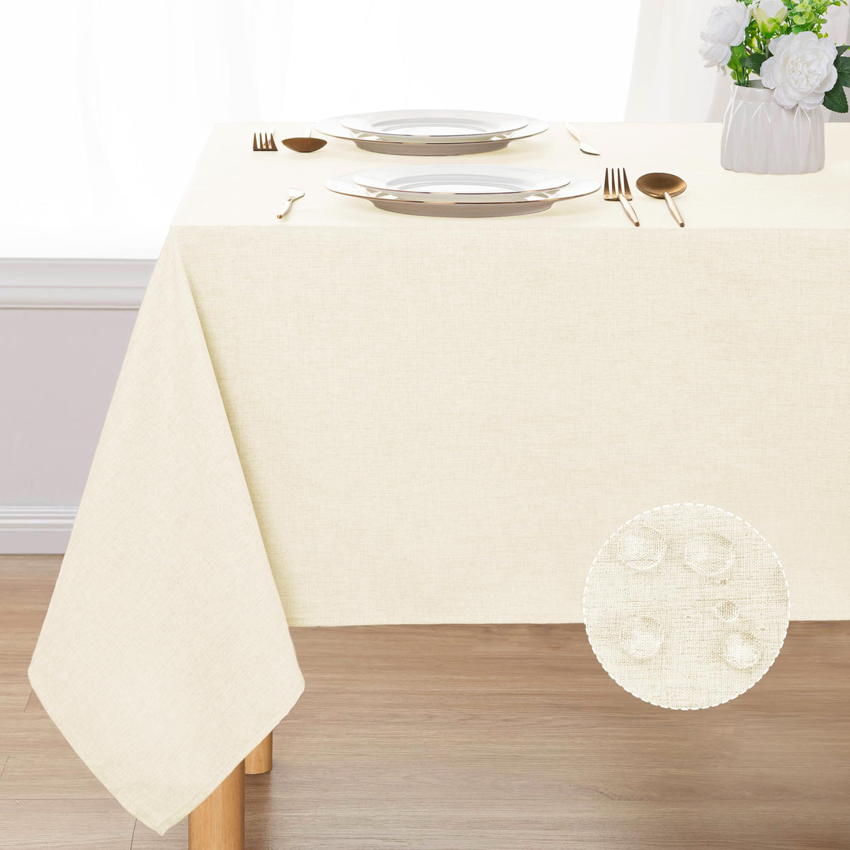 DWCN Rectangle Faux Linen Tablecloth, Table Cover, 54 x 108 Inch, Beige