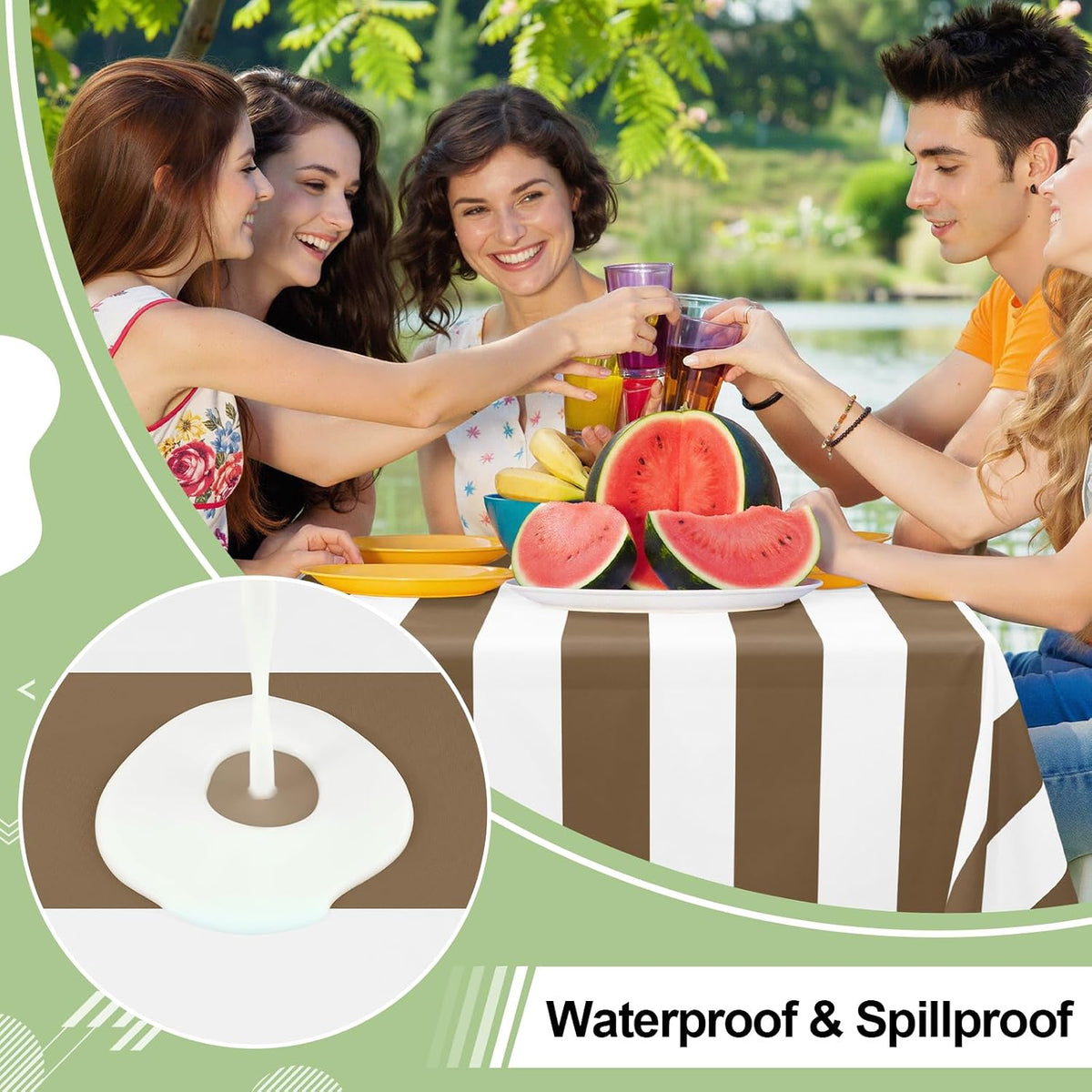 misaya 12 Packs Striped Disposable Table Cloth, 54 x 108 Inch Waterproof Rectangle Tablecloth, Leakproof & Sturdy Decorative Table Covers for Picnic, Party and Outdoor, Brown and White