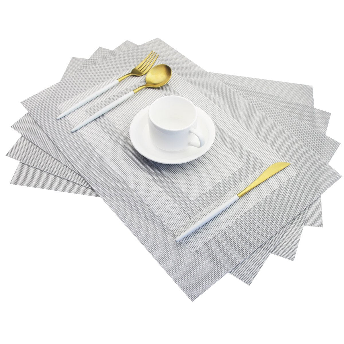 PIGCHCY Placemats,Washable Vinyl Woven Table Mats,Elegant Durable Placemats for Dining Table Set of 4 (18 x 12 inches, Pure Black)
