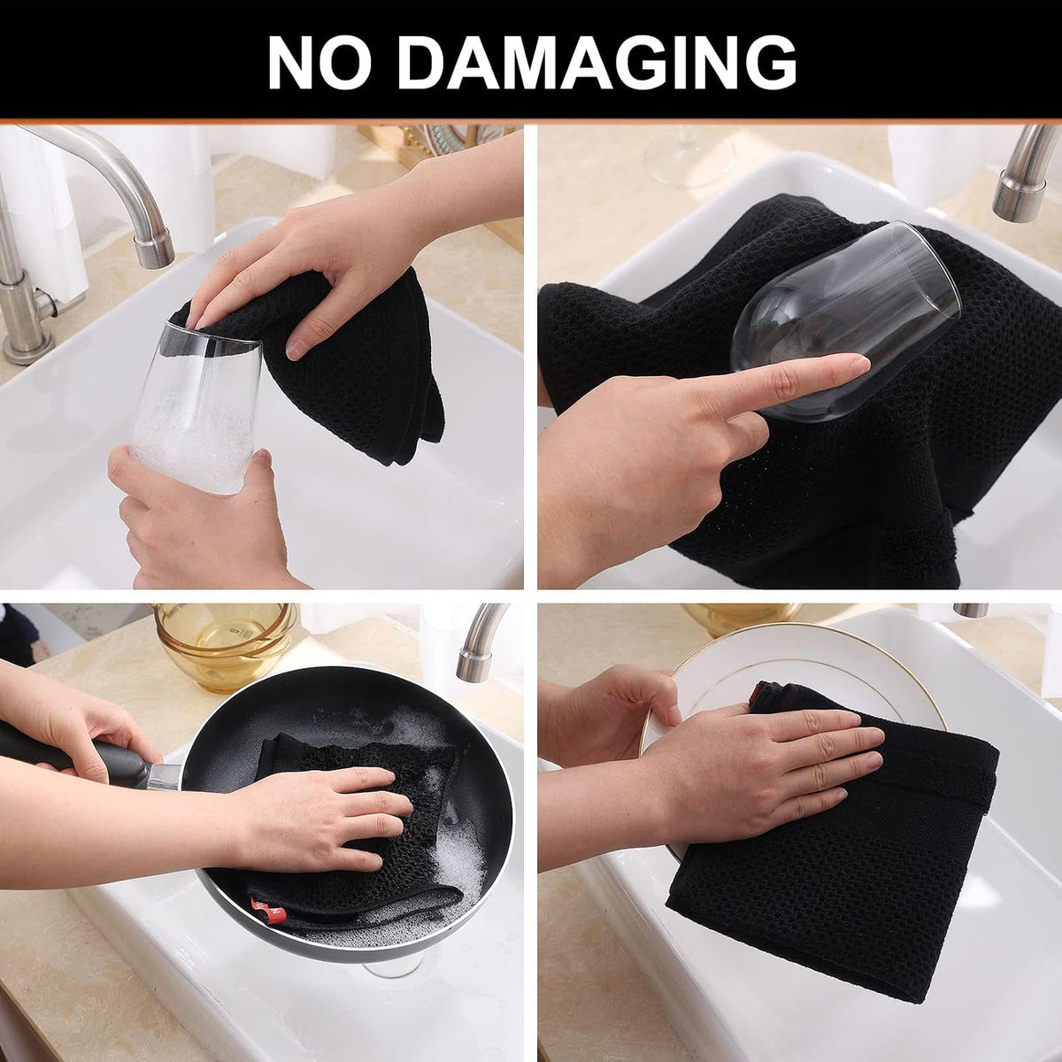Homaxy 100% Cotton Dish Cloths, 8 Pack - 12 x 12 Inches, Black