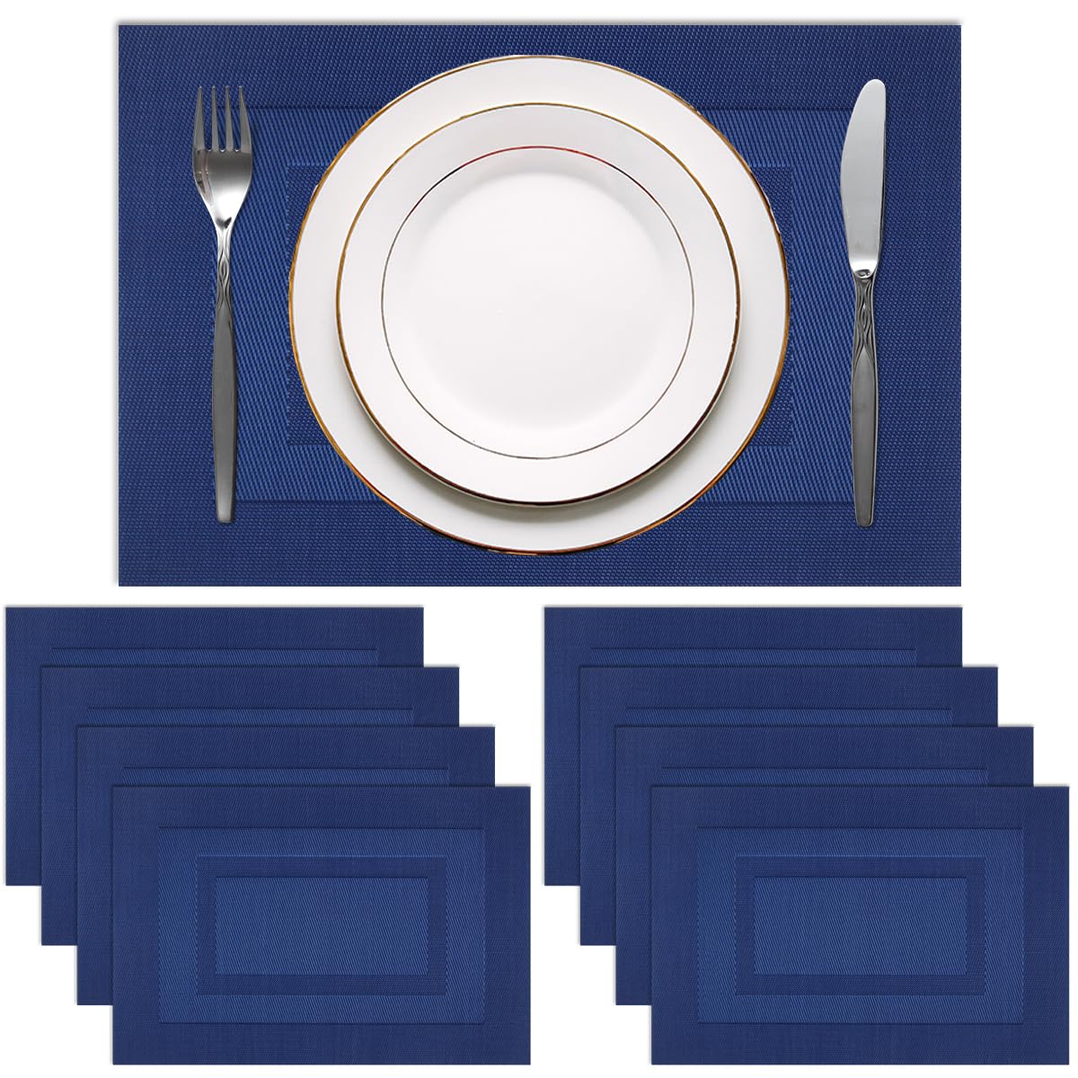 PIGCHCY Placemats,Washable Vinyl Woven Table Mats,Elegant Durable Placemats for Dining Table Set of 4 (18 x 12 inches, Pure Black)