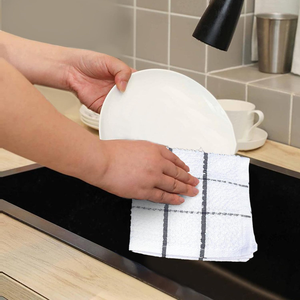 AMOUR INFINI Cotton Kitchen Dish Cloths Set of 8 – Highly Absorbent, Super Soft Premium Terry Cleaning Cloth (12"x12" Inch) Premium Dishcloths for Washing Dishes (Dark Grey)