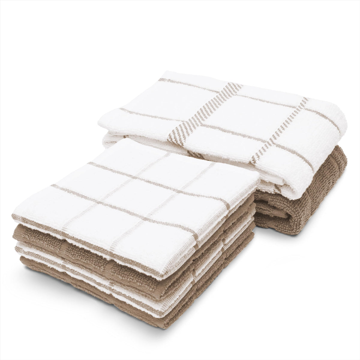 100% Cotton Terry Dish Cloth & Dish Towel, 8 Pack, Super Soft and Absorbent Kitchen Towels, Perfect for Kitchen Cleaning and Dish Washing (TAN (Solid and Checks) 8 Pack)