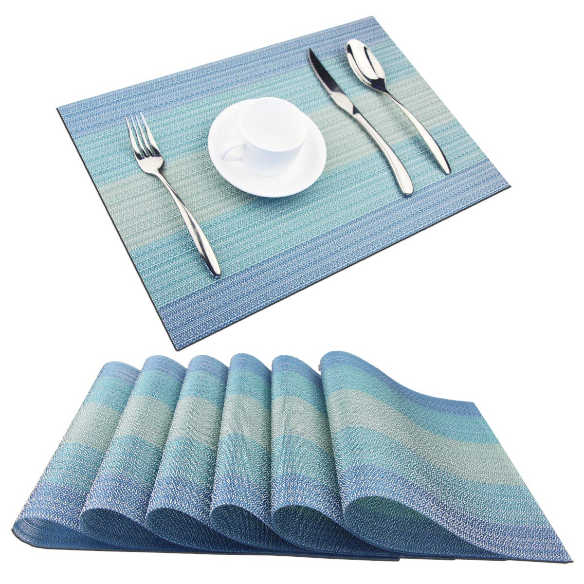 PIGCHCY Placemats,Washable Vinyl Woven Table Mats,Elegant Durable Placemats for Dining Table Set of 4 (18 x 12 inches, Pure Black)