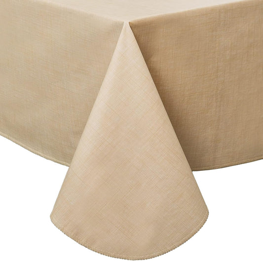 LIBERECOO Vinyl Tablecloth with Flannel Backing, Champagne, Waterproof, Stain-Resistant, Easy-Clean Table Cover for Dining, Kitchen, and Outdoor Use, 60" x 102" Rectangle