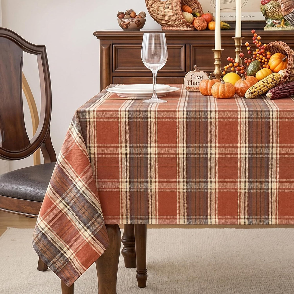 Fall & Thanksgiving Tablecloth Rectangle, Tartan Plaid, 60x102 in