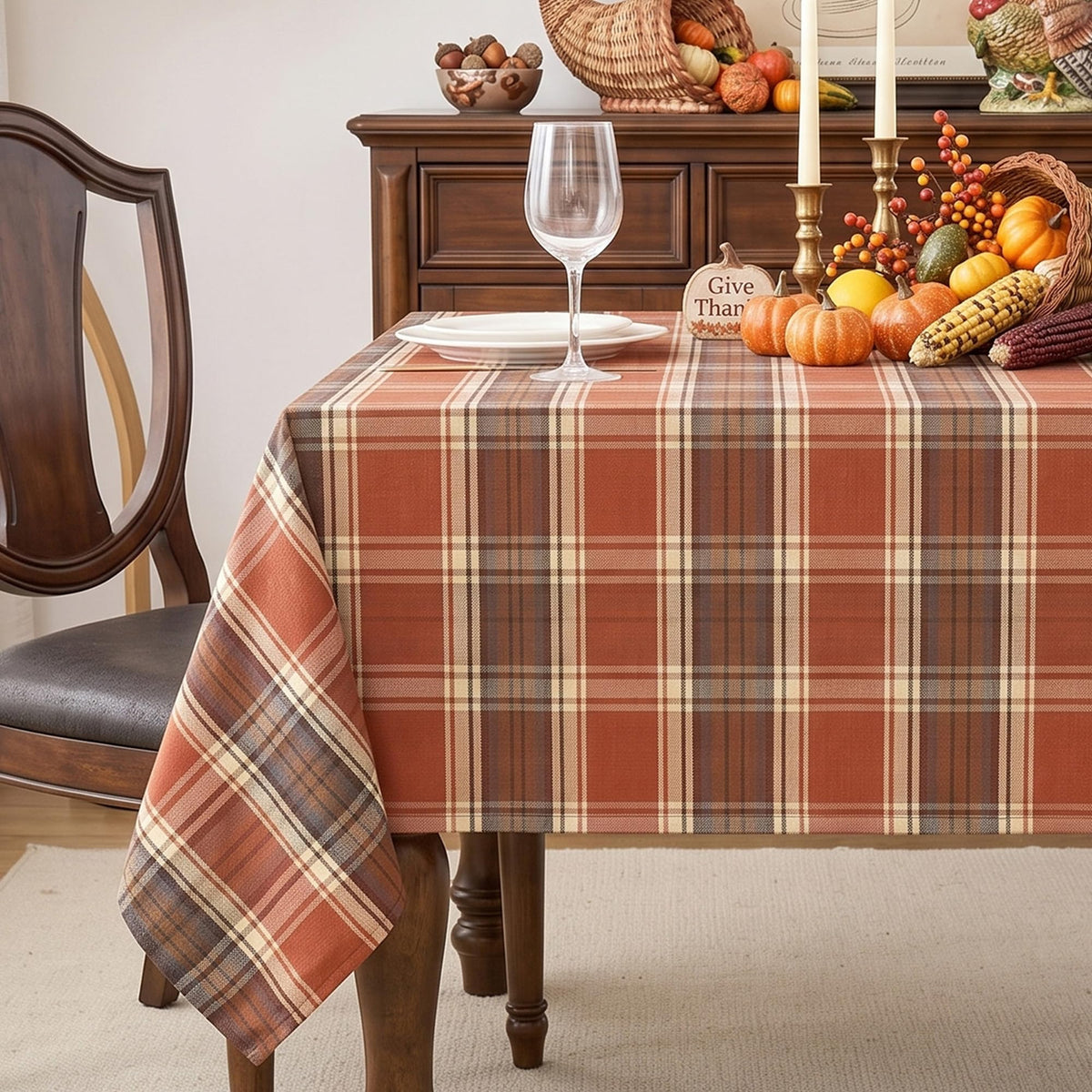 Fall & Thanksgiving Tablecloth Rectangle, Tartan Plaid, 60x102 in