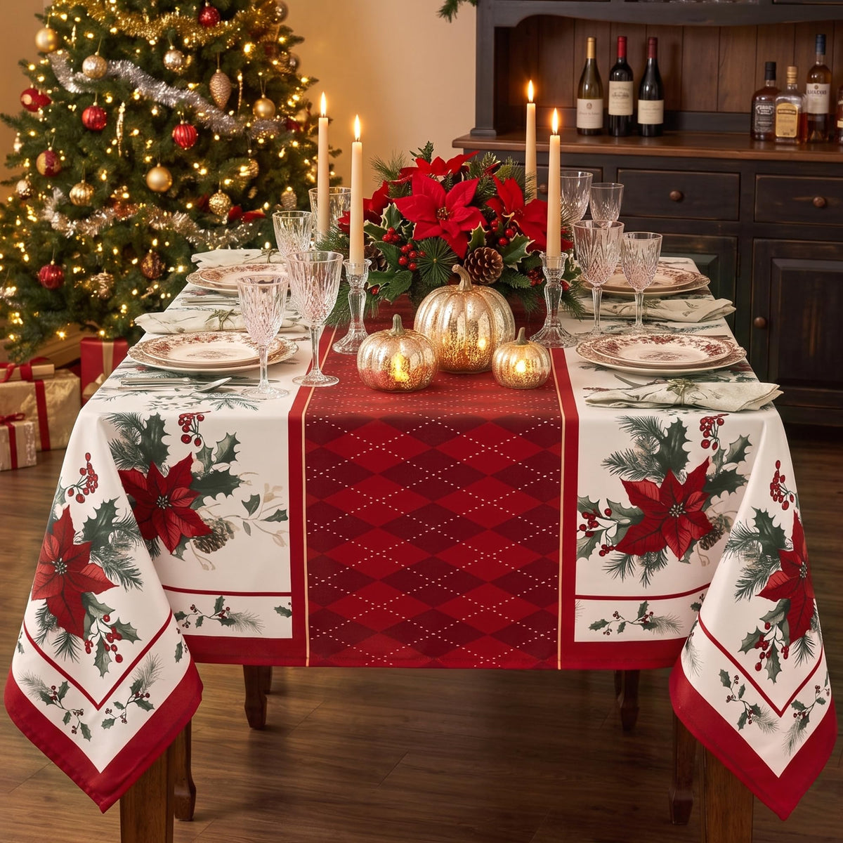 Fall & Thanksgiving Tablecloth Rectangle, Tartan Plaid, 60x102 in