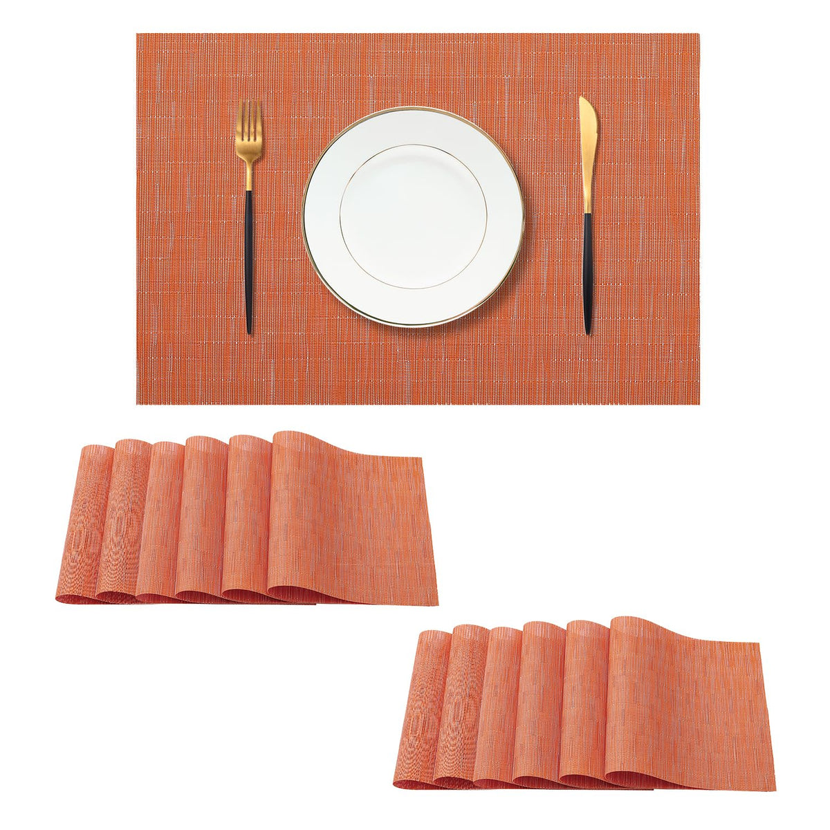 Beige Placemats Set of 8 - Heat-Resistant, Non-Slip Table Mats, Washable Woven Vinyl for Indoor & Outdoor Dining