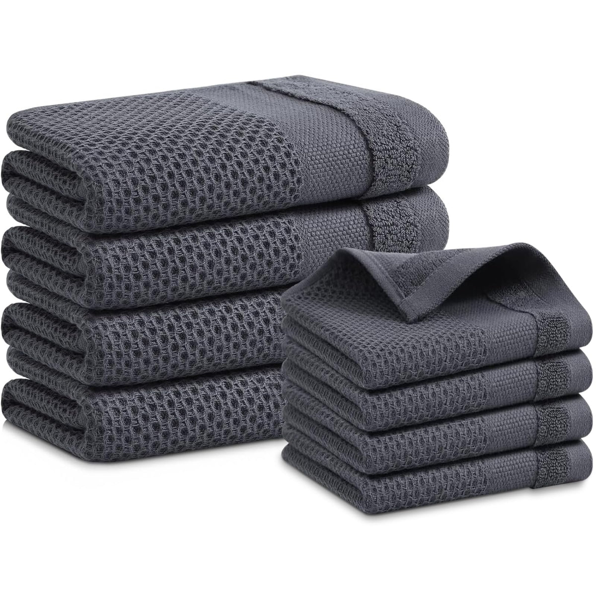 Homaxy 100% Cotton Dish Cloths, 8 Pack - 12 x 12 Inches, Black