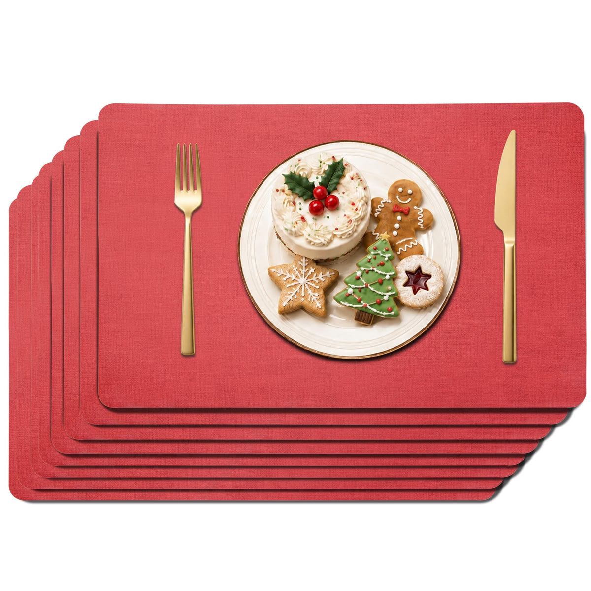 Maxpearl Faux Leather Placemats Set of 6, Easy to Clean, Brown