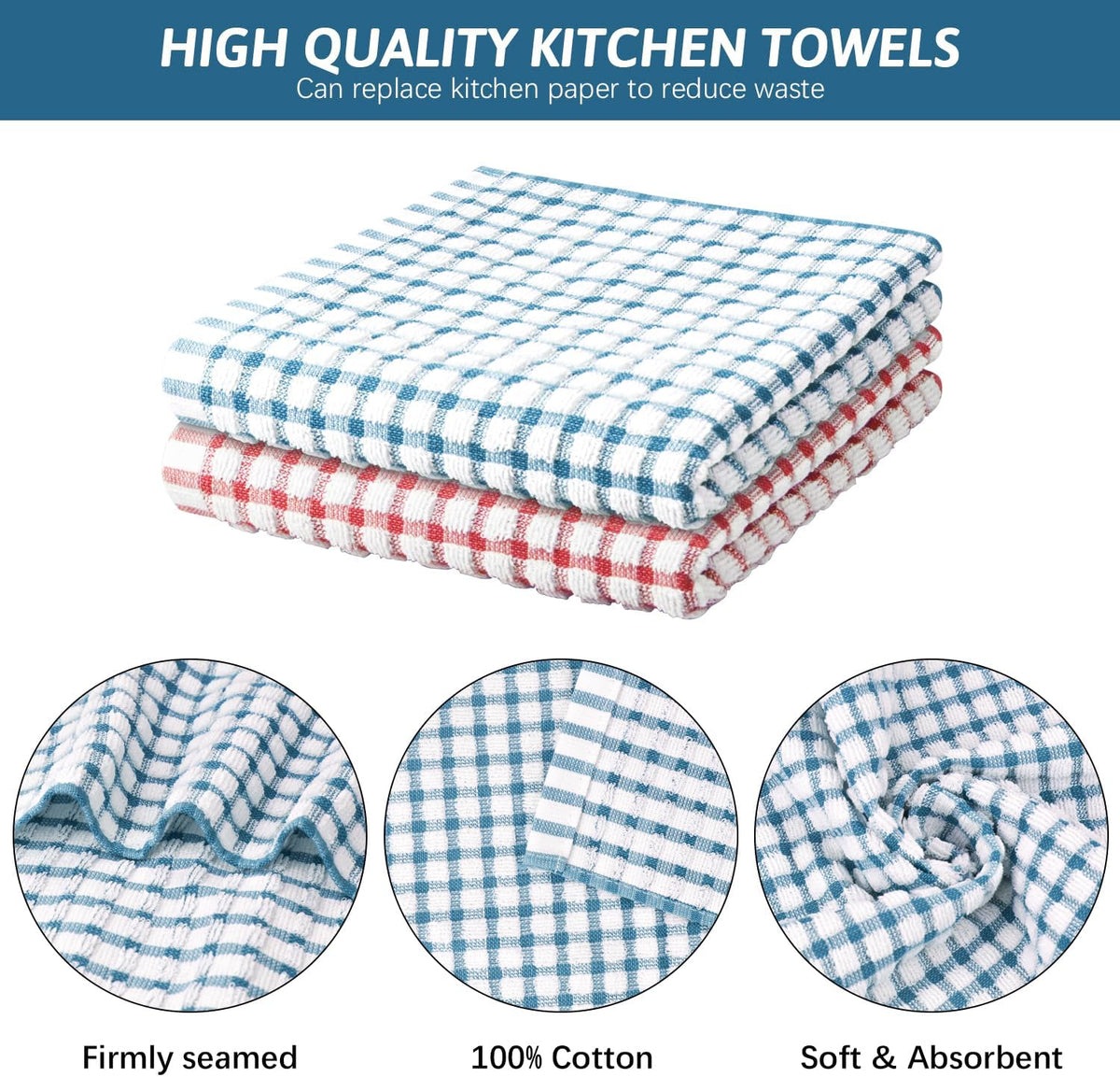Nialnant 8 Pcs Kitchen Dish Rags,100% Cotton Soft Absorbent