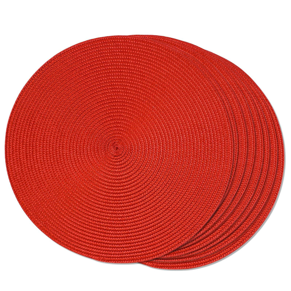 FunWheat Round Braided Placemats Set of 6 Table Mats for Dining Tables Woven Washable Non-Slip Place mats 15 inch(Orange, 6pcs)