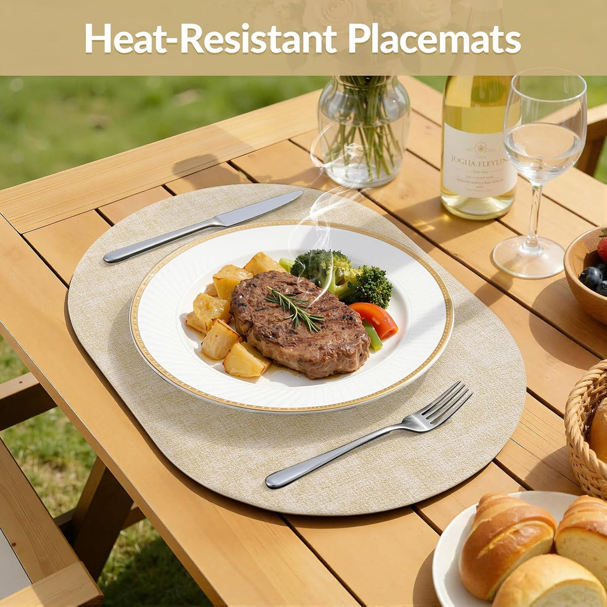 homing Heat Resistant Oval Placemats Set of 6, Beige