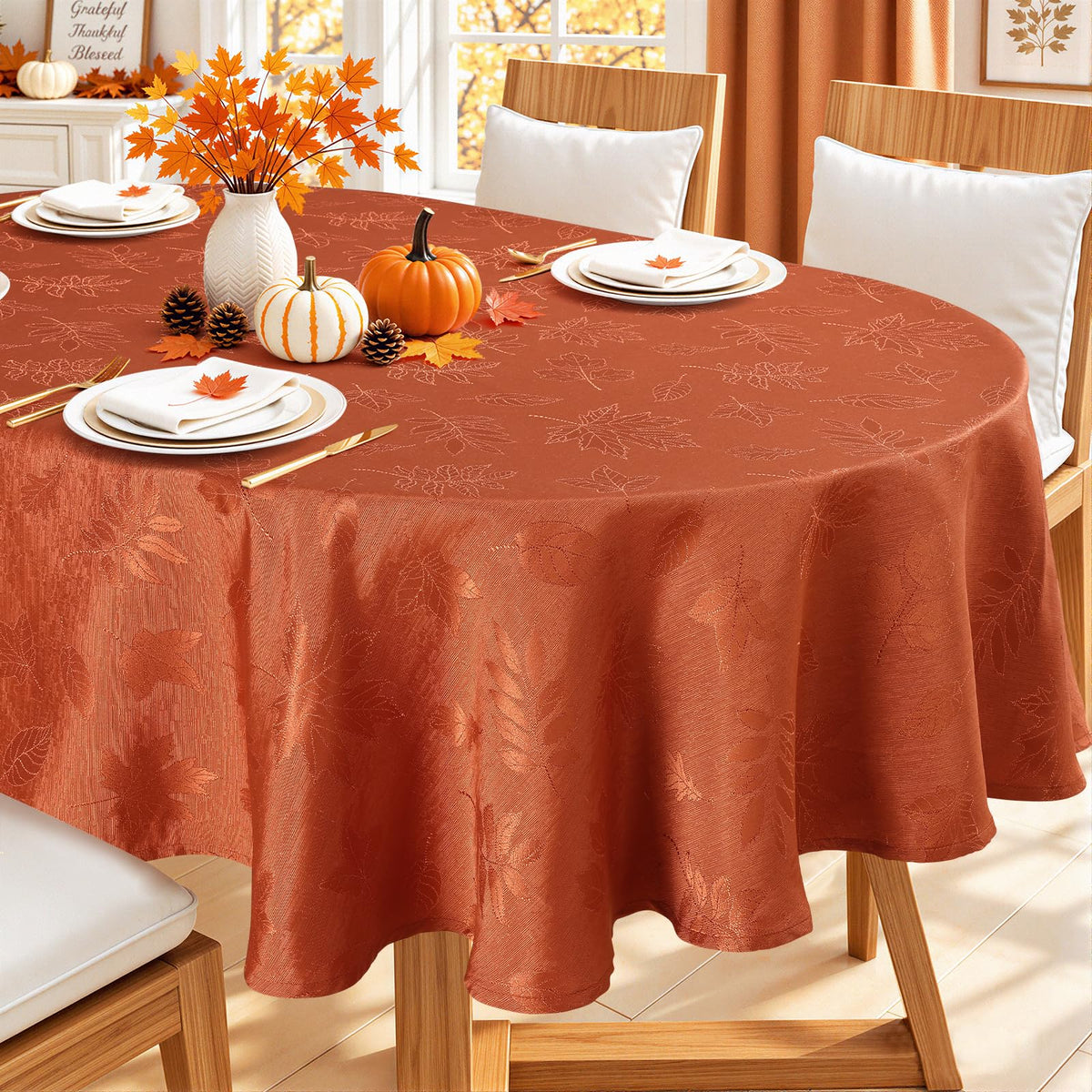 Smiry 60x84 Inch Thanksgiving Jacquard Rectangle Table Cloth for Fall