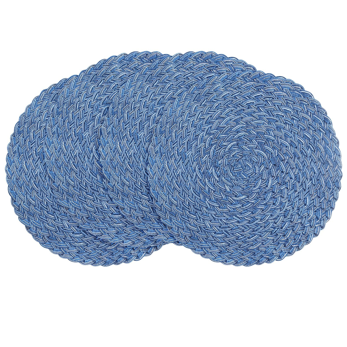 Floroom 15 Inch Round Braided Placemats Set of 4, Washable Heat Resistant Cotton Polyester Circle Place Mats for Kitchen Dining Table - Navy Blue