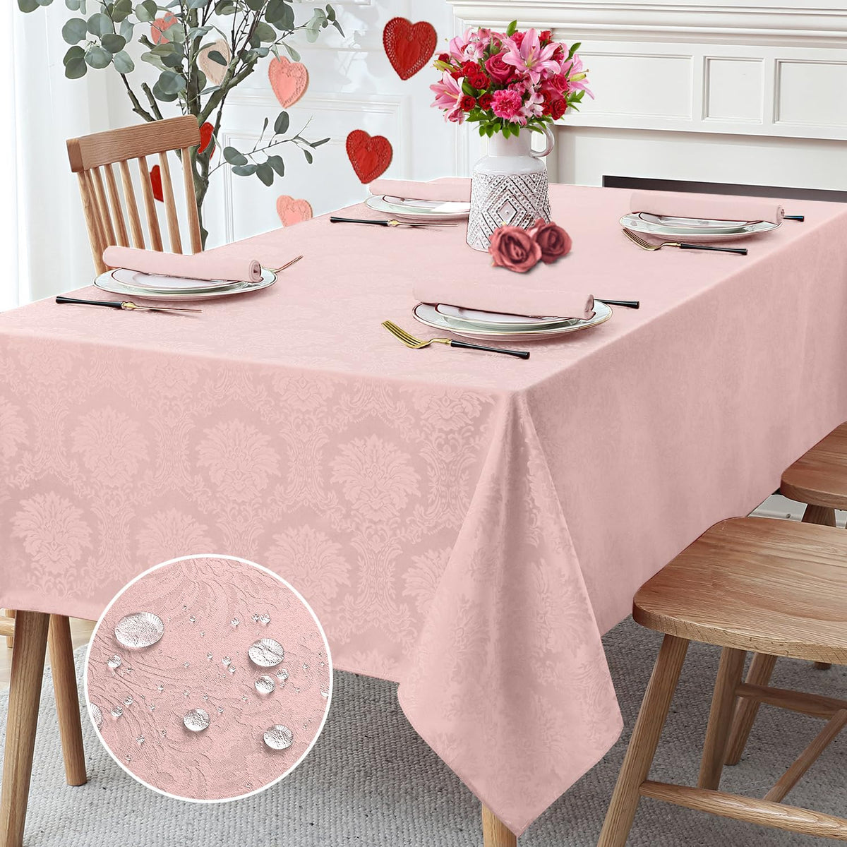 Romanstile Jacquard Rectangle Tablecloth 60 x 120 Inch, White