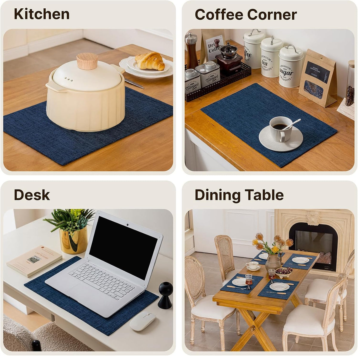 Placemats Set of 6 Machine Washable Cloth Table Mats, 12x18 Inch