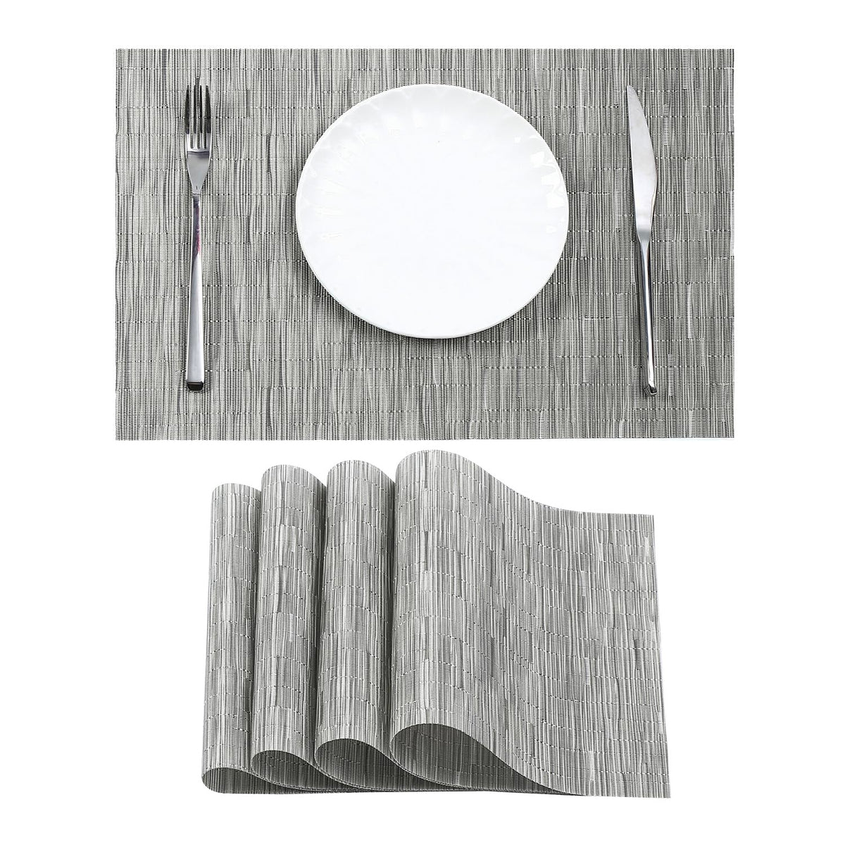 Beige Placemats Set of 4 - Heat-Resistant, Non-Slip Table Mats, Washable Woven Vinyl for Indoor & Outdoor Dining