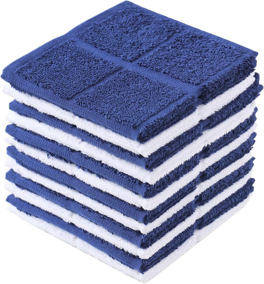 Glynniss Dish Rags for Washing Dishes, 100% Cotton Navy Kitchen WashCloths