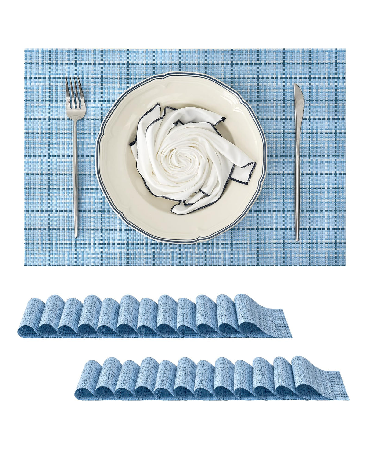 Beige Placemats Set of 4 - Heat-Resistant, Non-Slip Table Mats, Washable Woven Vinyl for Indoor & Outdoor Dining