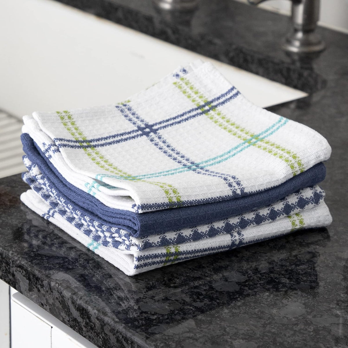 T-Fal Premium Waffle Dish Cloths: Highly Absorbent, Super Soft Long Lasting - 100% Cotton, 12"x13" Towel for Cleaning & Drying, (4-Pack), Cool