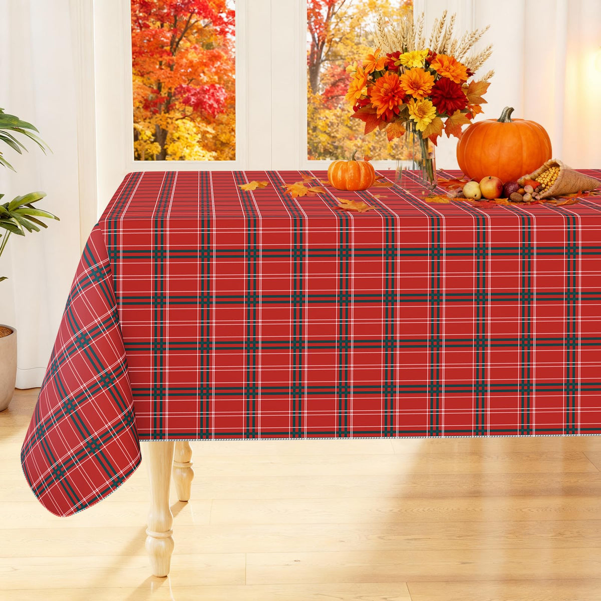Smiry Fall Tablecloth, Flannel Backed Vinyl Table Cloth, 60"x84"