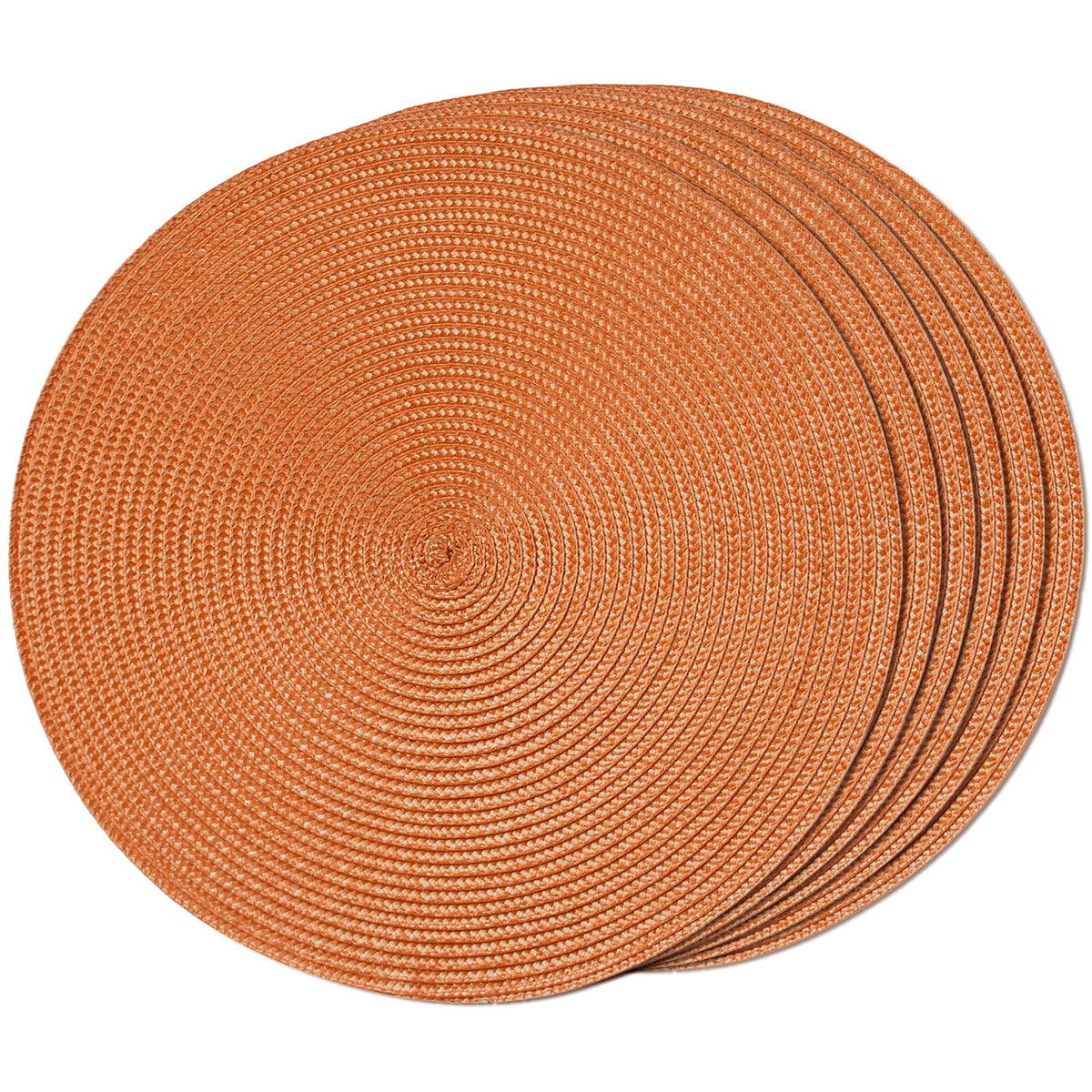 FunWheat Round Braided Placemats Set of 6 Table Mats for Dining Tables Woven Washable Non-Slip Place mats 15 inch(Orange, 6pcs)