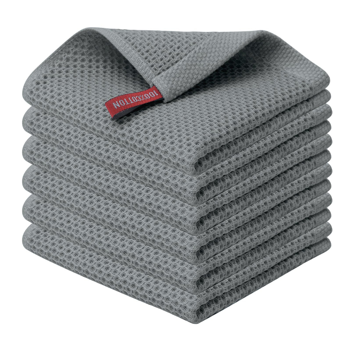 Kitinjoy 100% Cotton Waffle 6-Pack Kitchen Towels, 12" x 12", Dark Grey
