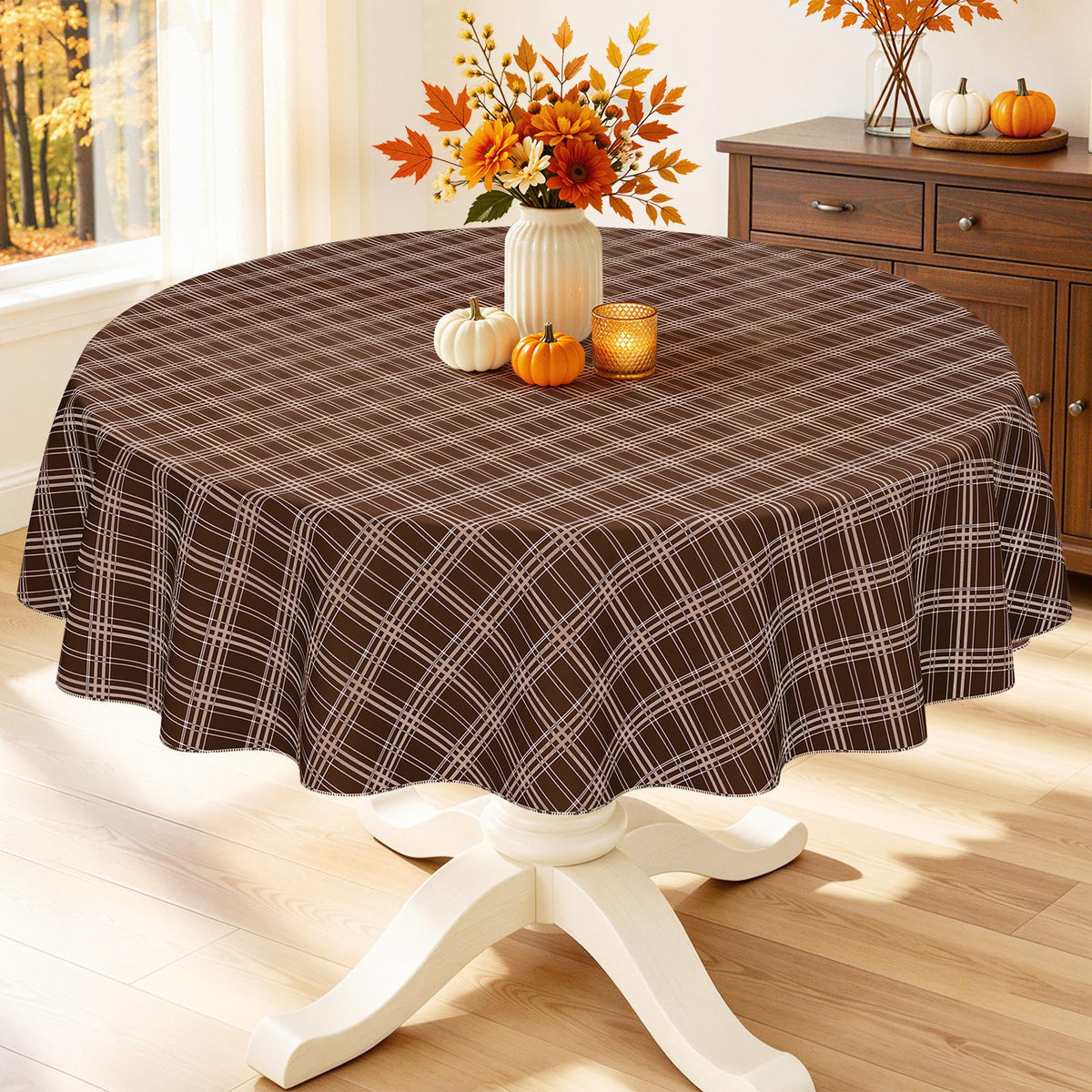 Smiry Fall Tablecloth, Flannel Backed Vinyl Table Cloth, 60"x84"