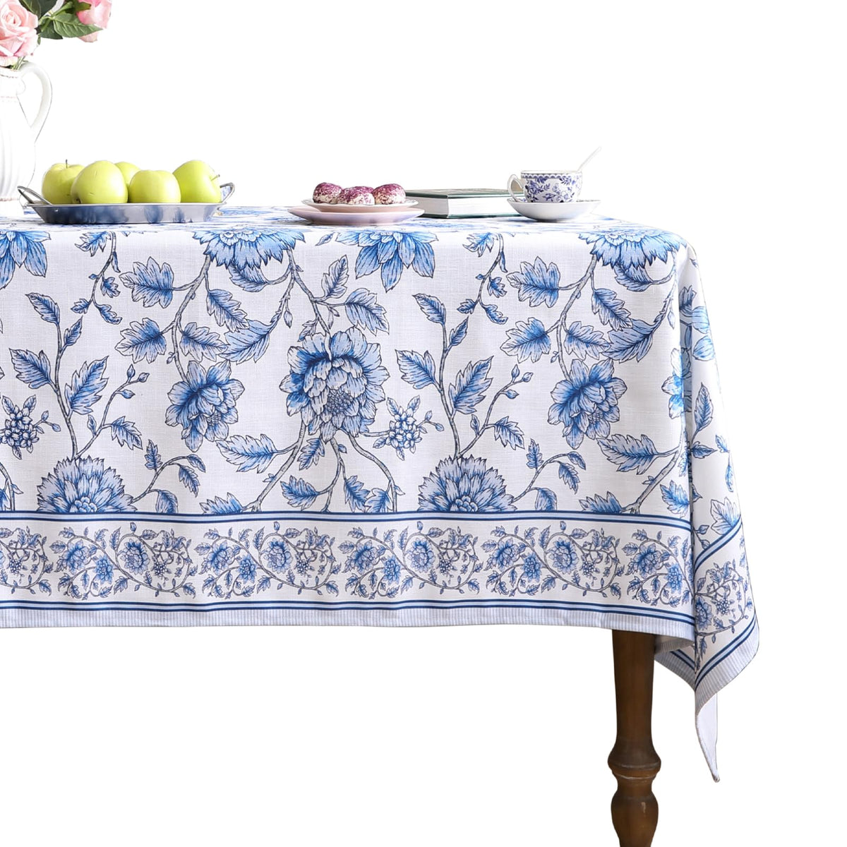 ISAENNE Designer Linen Rectangular Long Tablecloth,118"x67"-Serenity G