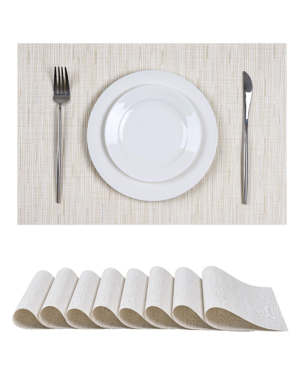 Beige White Placemats Set of 4 - Heat Resistant Non-Slip Place mats for Dining Table, Washable Durable PVC Vinyl Woven Table Mats(Beige White, 4)