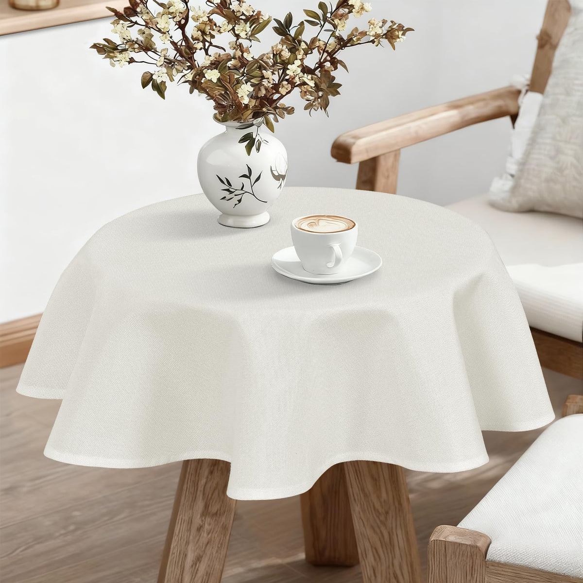 JIUZHEN Faux Linen Rectangle Tablecloth, Wrinkle Stain Resistant Farmhouse Textured Table Cloth Decorative Fabric for Kitchen, Dining, Party, Wedding,Outdoor Use,90 x 132 Inch,Beige