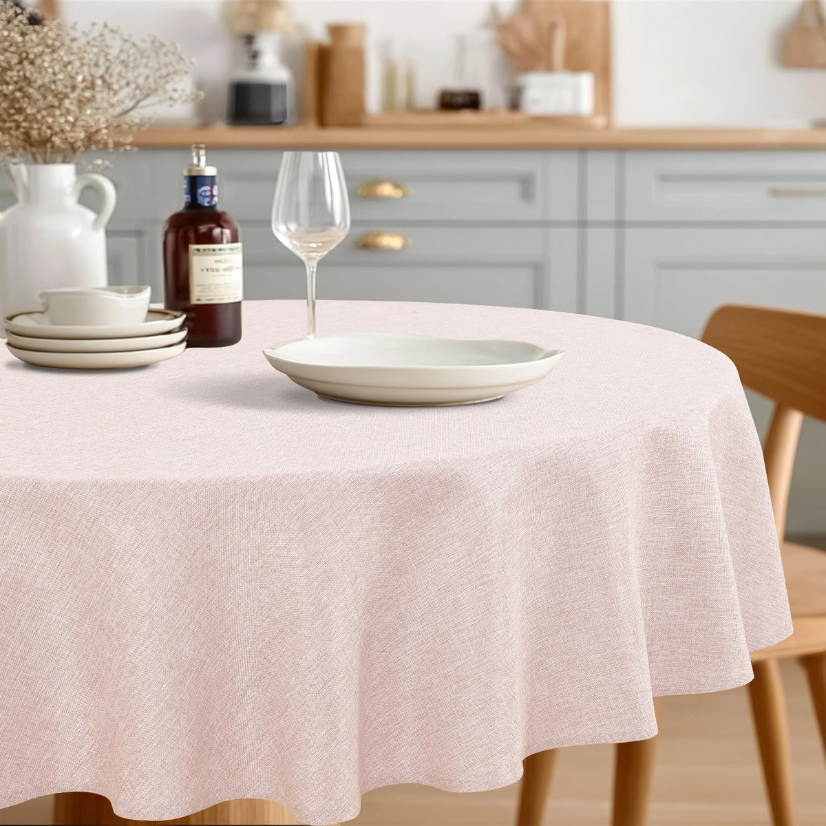 JIUZHEN Faux Linen Rectangle Tablecloth, Wrinkle Stain Resistant Farmhouse Textured Table Cloth Decorative Fabric for Kitchen, Dining, Party, Wedding,Outdoor Use,90 x 132 Inch,Beige