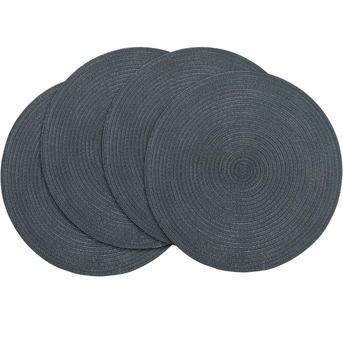 Floroom 15 Inch Round Braided Placemats Set of 4, Washable Heat Resistant Cotton Polyester Circle Place Mats for Kitchen Dining Table - Navy Blue
