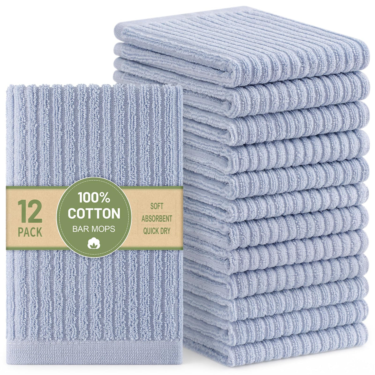 Homaxy 100% Cotton Kitchen Dish Cloths 12 Pack, 12"x12" Dish Rags, White